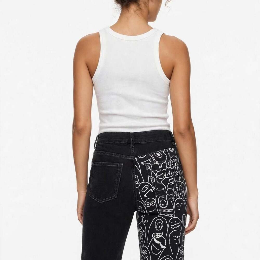 SHEIN Womens Black Line Art Doodle Jeans Size 0 NWOT